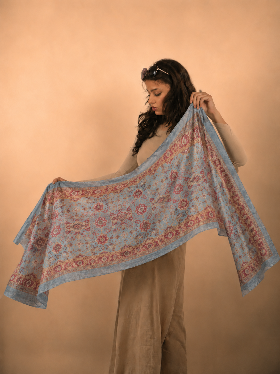 Azure Odyssey, Wool/Silk Stole- 28x80 Inches