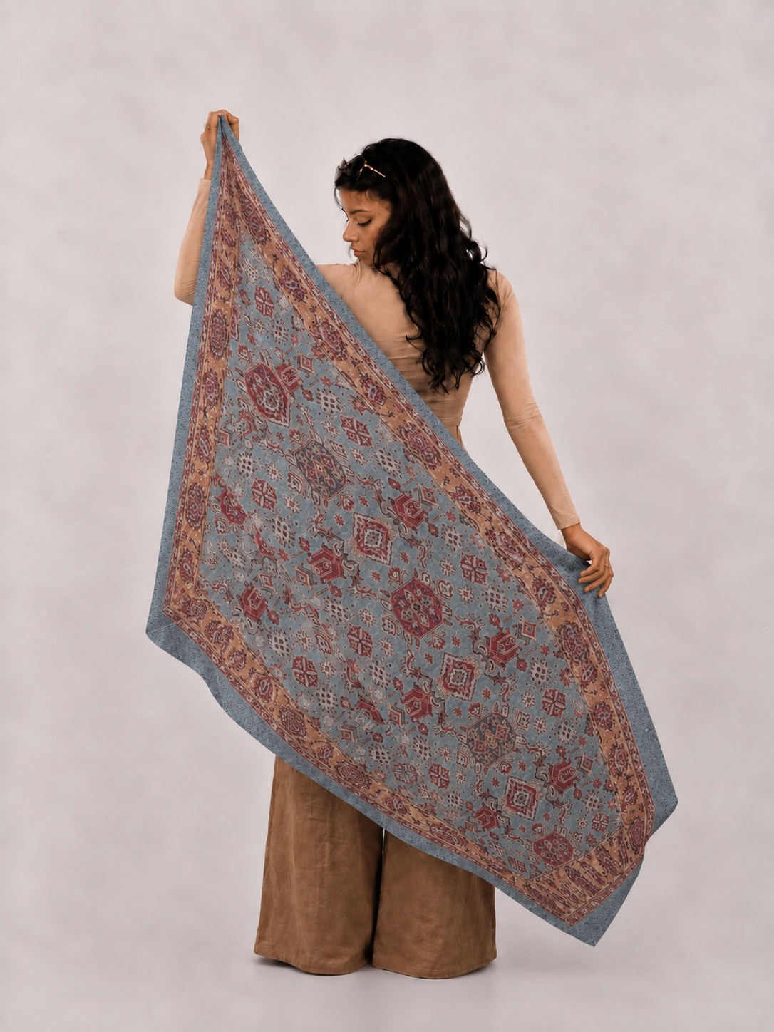 Azure Odyssey, Wool/Silk Stole- 28x80 Inches