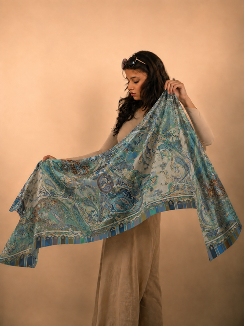 Blue Horizon, Cotton/Modal Stole- 28x80 Inches