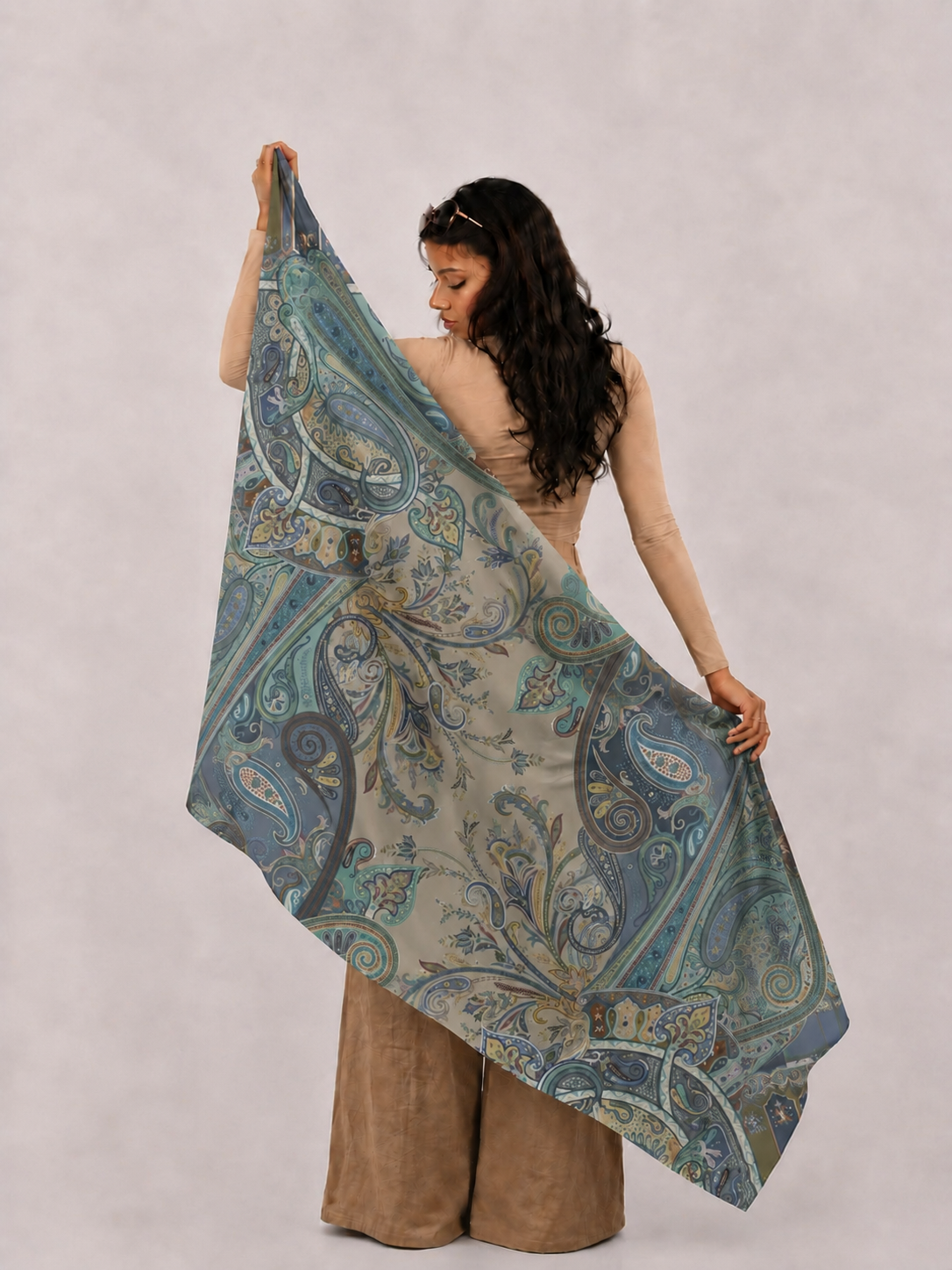 Blue Horizon, Cotton/Modal Stole- 28x80 Inches