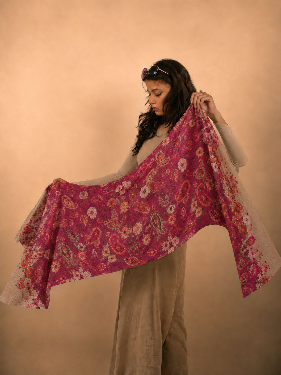 Scarlet Escape, Wool/Silk Stole- 28x80 Inches