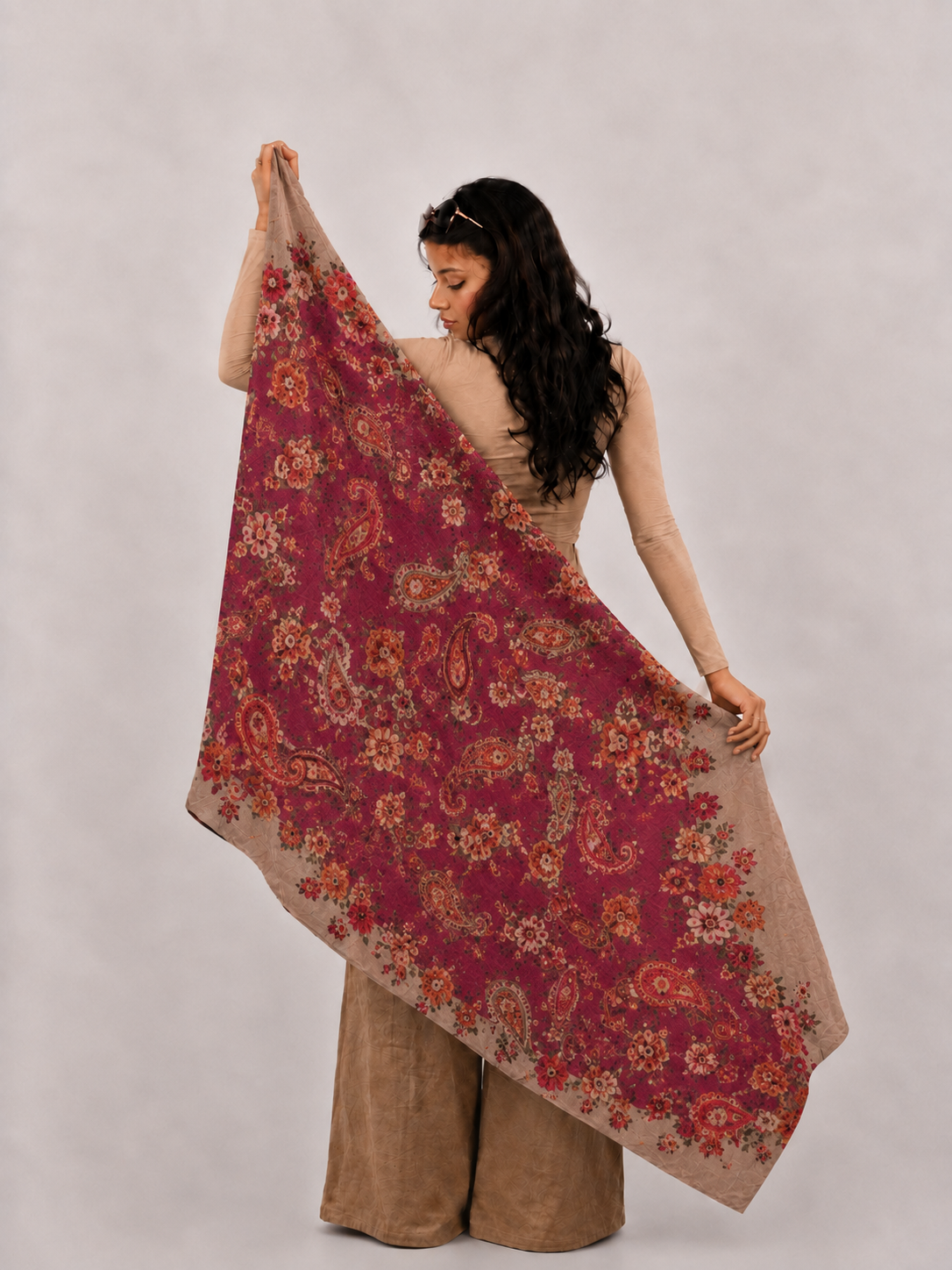 Scarlet Escape, Wool/Silk Stole- 28x80 Inches