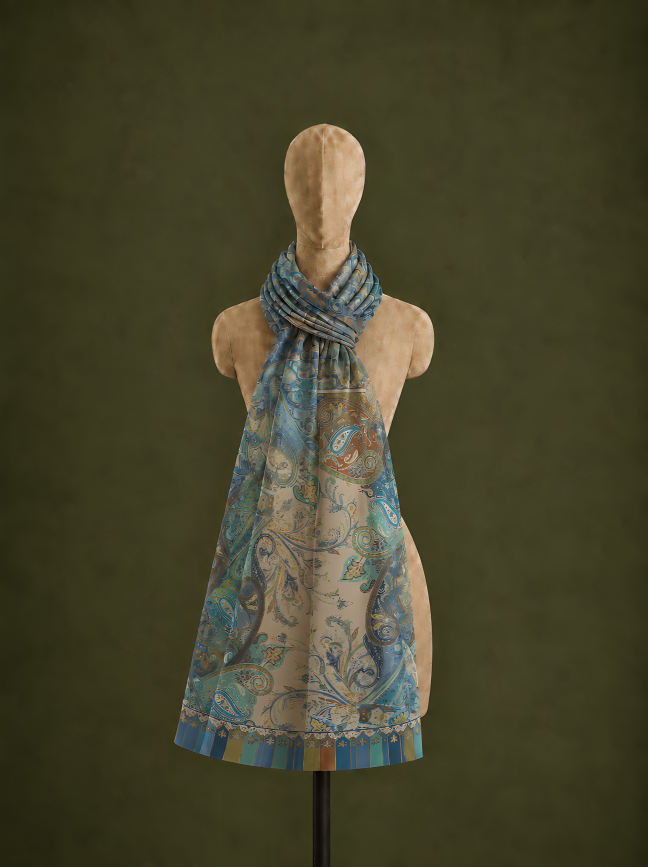 Blue Horizon, Cotton/Modal Stole- 28x80 Inches