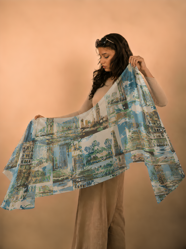 Metro Mosaic, Cotton/Modal Stole- 28x80 Inches
